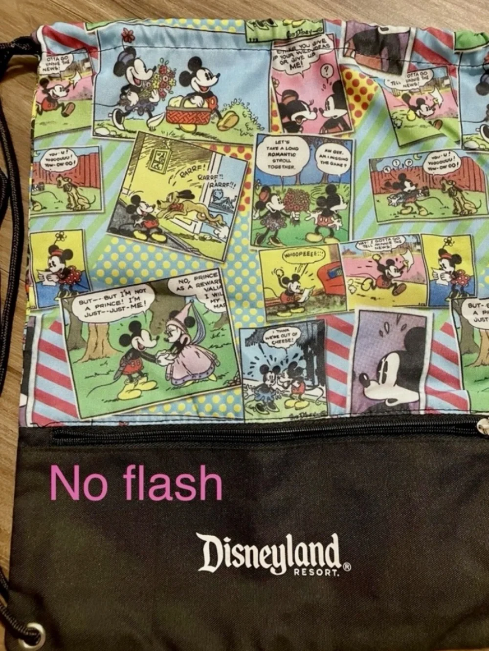 2 Walt Disney World Parks Mickey Mouse Drawstring Backpack $32 Comic Strip BNWT